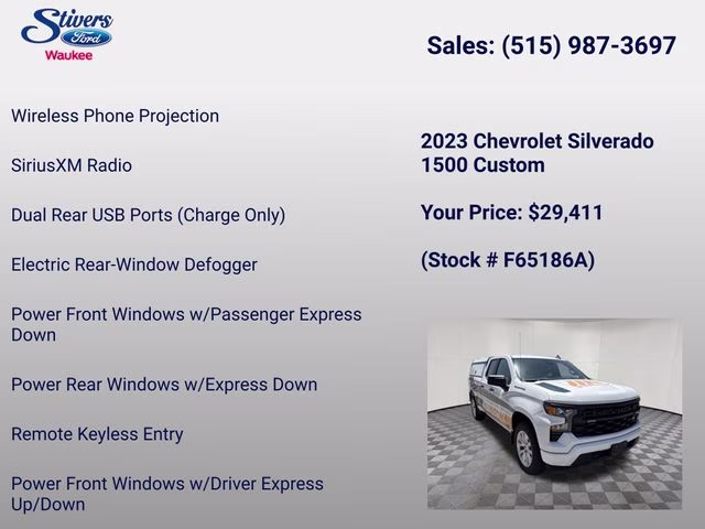 2023 Summit White Chevrolet Silverado 1500 Custom 4X4 Truck