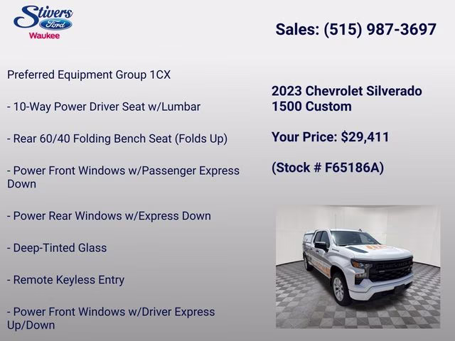 2023 Summit White Chevrolet Silverado 1500 Custom 4X4 Truck