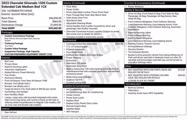 2023 Summit White Chevrolet Silverado 1500 Custom 4X4 Truck