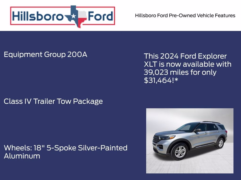 2024 Iconic Silver Metallic Ford Explorer XLT 4X4 SUV