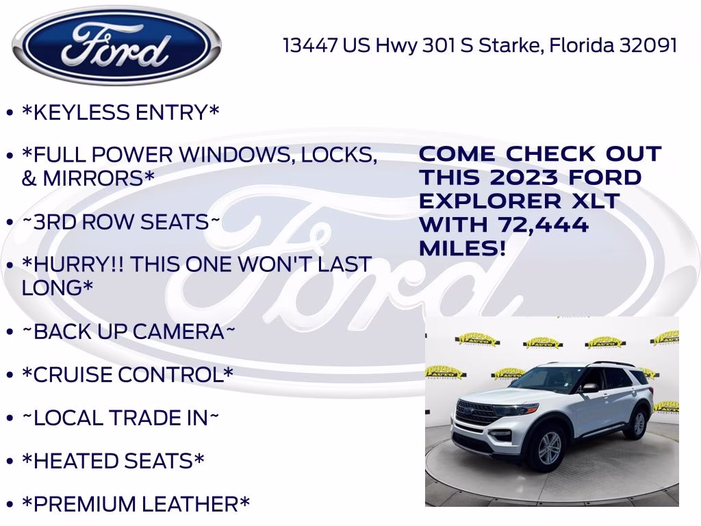 2023 White Metallic Ford Explorer XLT RWD SUV