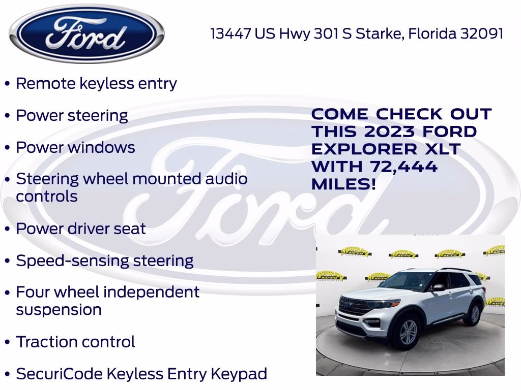 2023 White Metallic Ford Explorer XLT RWD SUV
