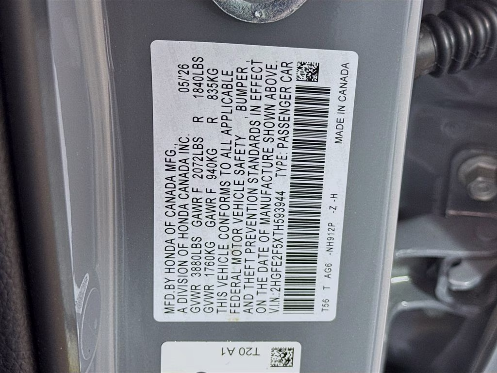2026 Urban Gray Pearl Honda Civic Sport FWD Sedan