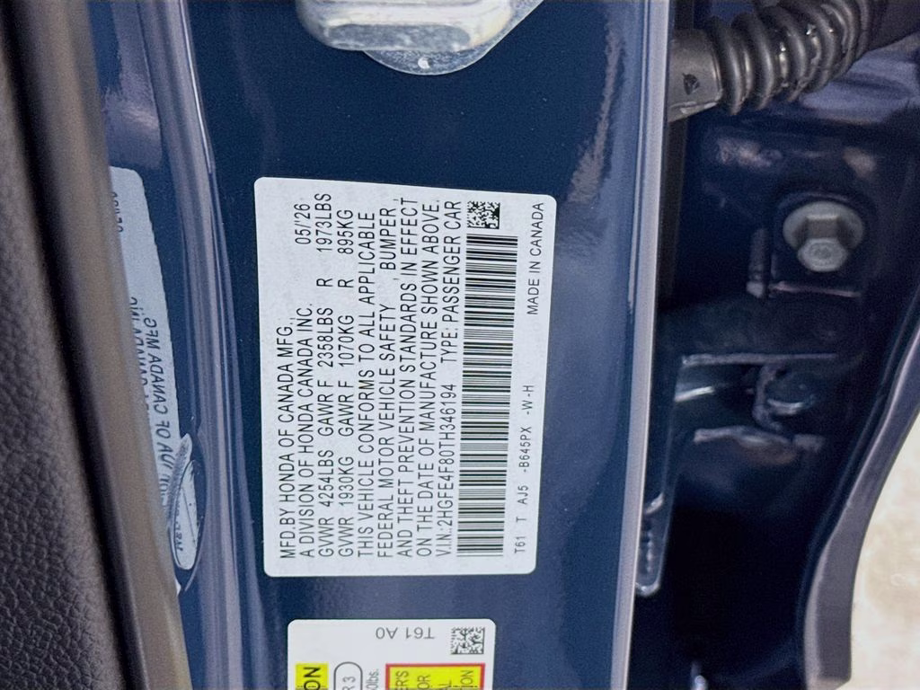 2026 Blue Lagoon Pearl Honda Civic Hybrid Sport FWD Sedan
