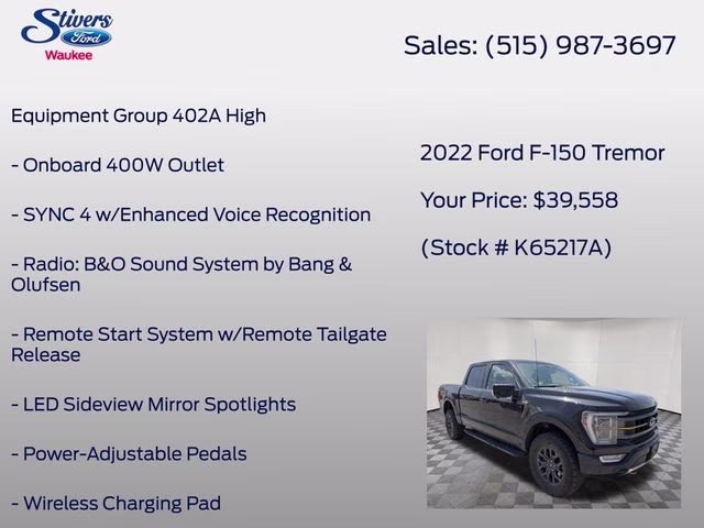 2022 Black Metallic Ford F-150 Tremor 4X4 Truck