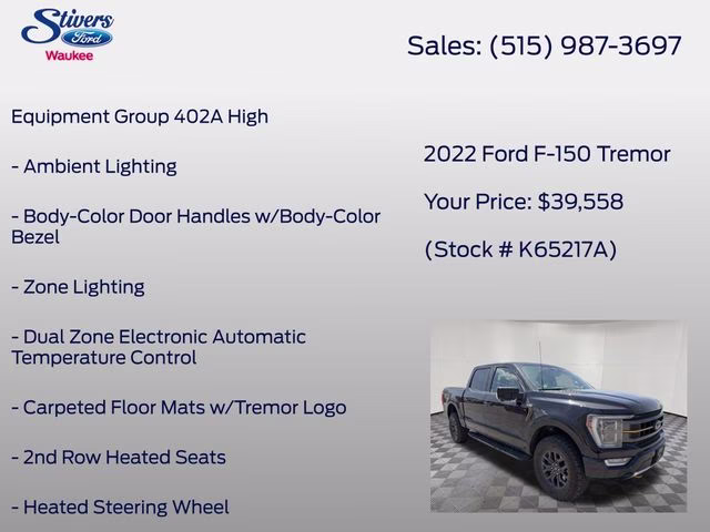 2022 Black Metallic Ford F-150 Tremor 4X4 Truck