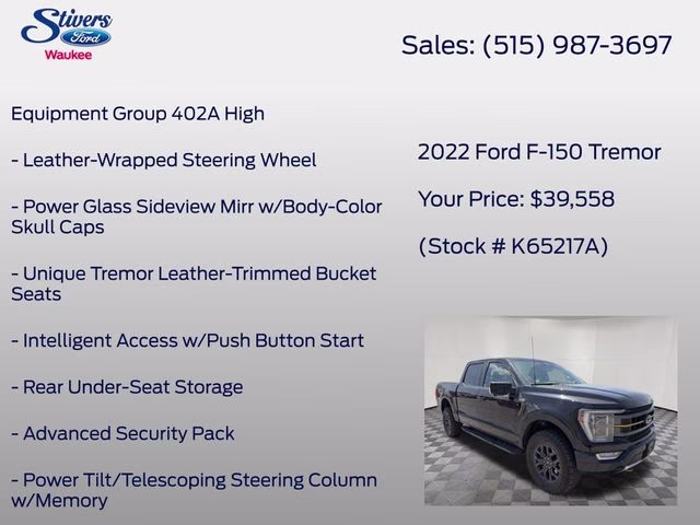 2022 Black Metallic Ford F-150 Tremor 4X4 Truck