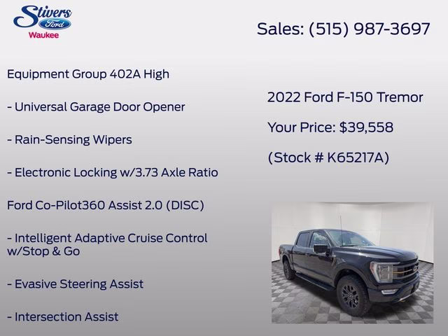 2022 Black Metallic Ford F-150 Tremor 4X4 Truck