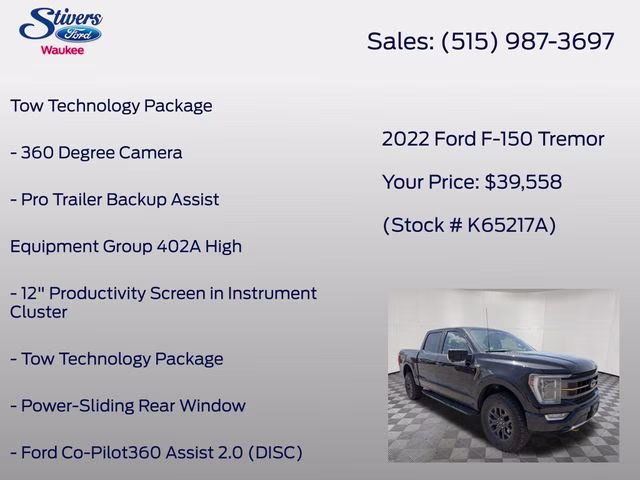 2022 Black Metallic Ford F-150 Tremor 4X4 Truck