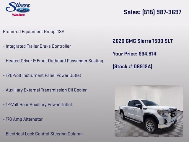 2020 Summit White GMC Sierra 1500 SLT 4X4 Truck