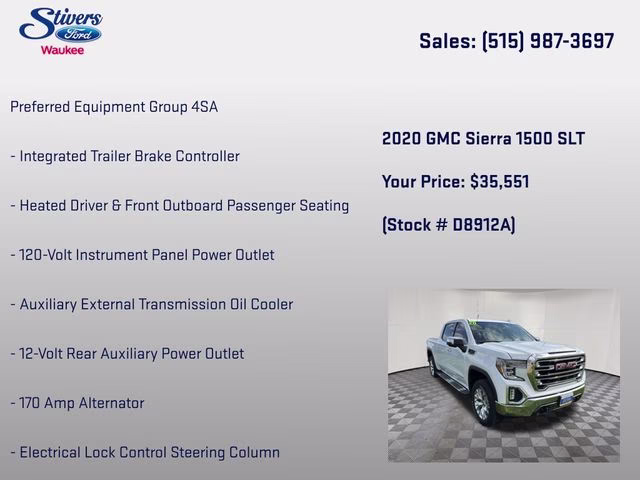 2020 Summit White GMC Sierra 1500 SLT 4X4 Truck