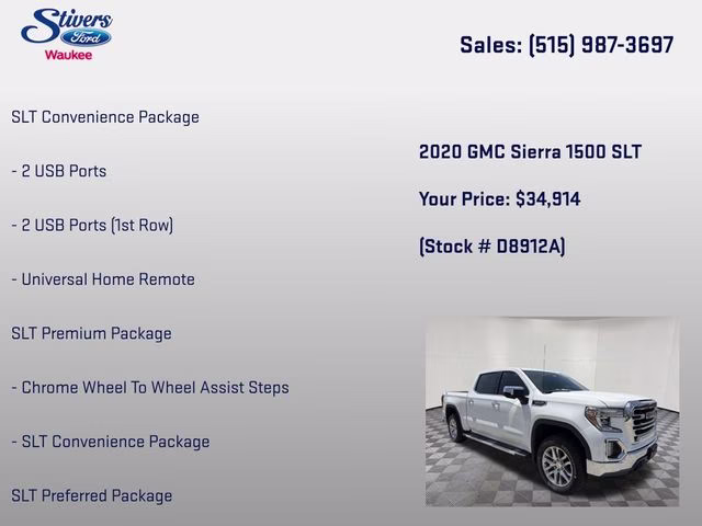2020 Summit White GMC Sierra 1500 SLT 4X4 Truck