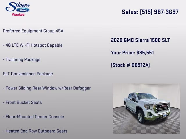 2020 Summit White GMC Sierra 1500 SLT 4X4 Truck