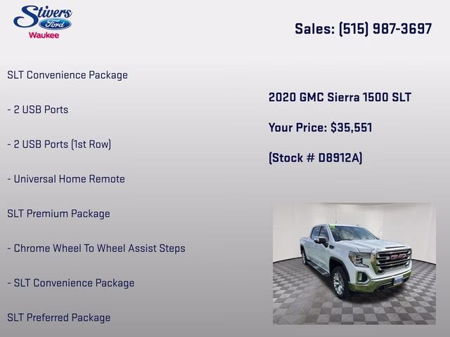 2020 Summit White GMC Sierra 1500 SLT 4X4 Truck