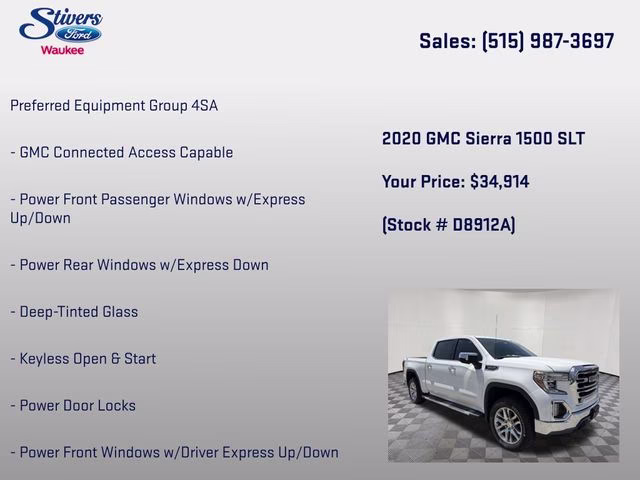 2020 Summit White GMC Sierra 1500 SLT 4X4 Truck