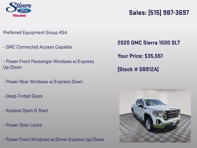 2020 Summit White GMC Sierra 1500 SLT 4X4 Truck