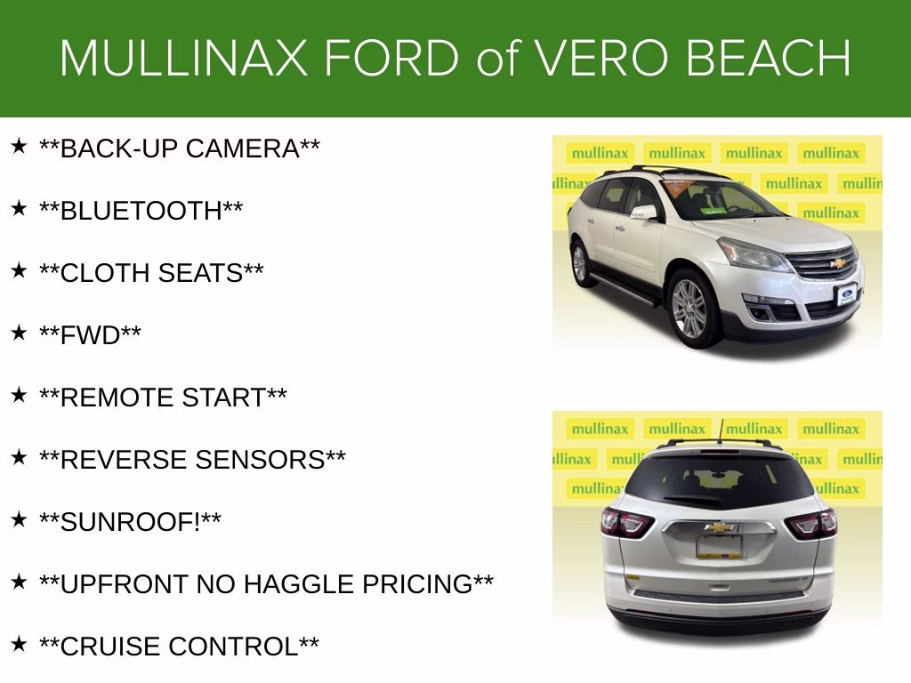 2014 White Diamond Clearcoat Chevrolet Traverse LT FWD SUV