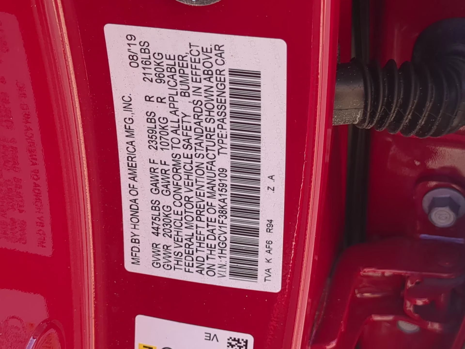 2019 San Marino Red Honda Accord Sedan Sport 1.5T FWD Sedan