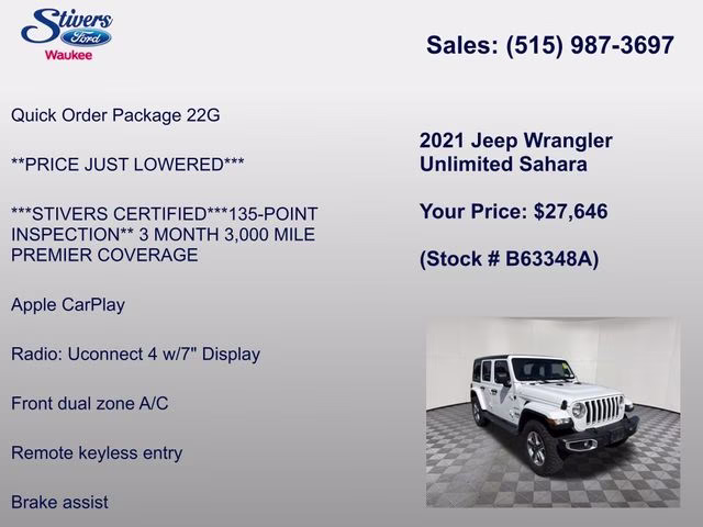 2021 Bright White Clearcoat Jeep Wrangler Unlimited Sahara 4X4 SUV