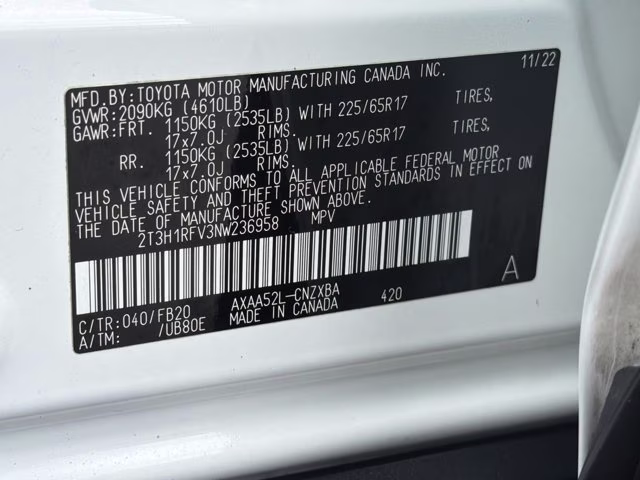 2022 White Toyota RAV4 LE FWD SUV