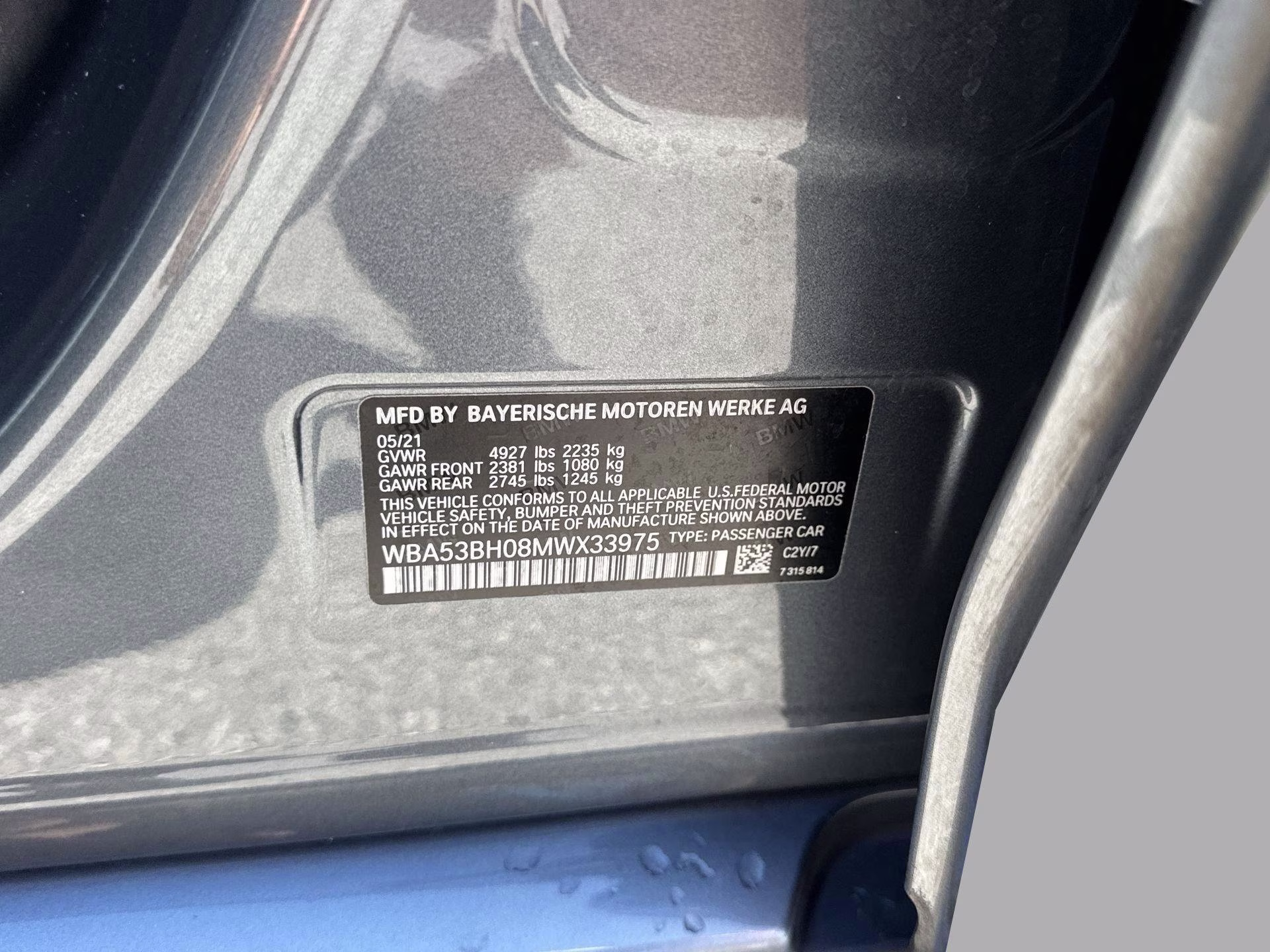 2021 Bluestone Metallic BMW 5 Series 530i RWD Sedan