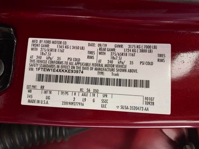 2019 Ruby Red Metallic Tinted Clearcoat Ford F-150 XLT 4X4 Truck