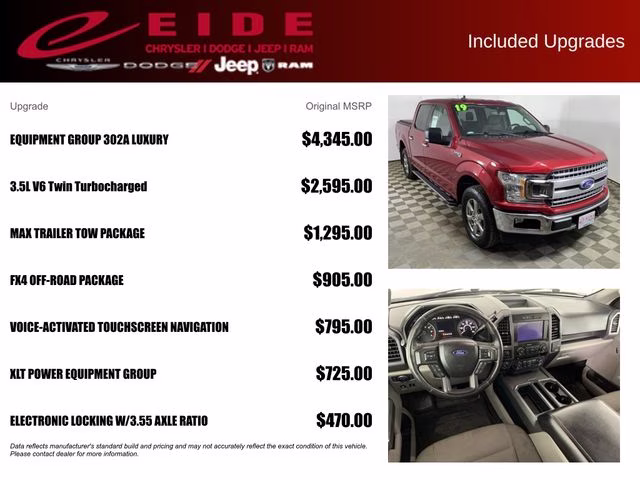 2019 Ruby Red Metallic Tinted Clearcoat Ford F-150 XLT 4X4 Truck