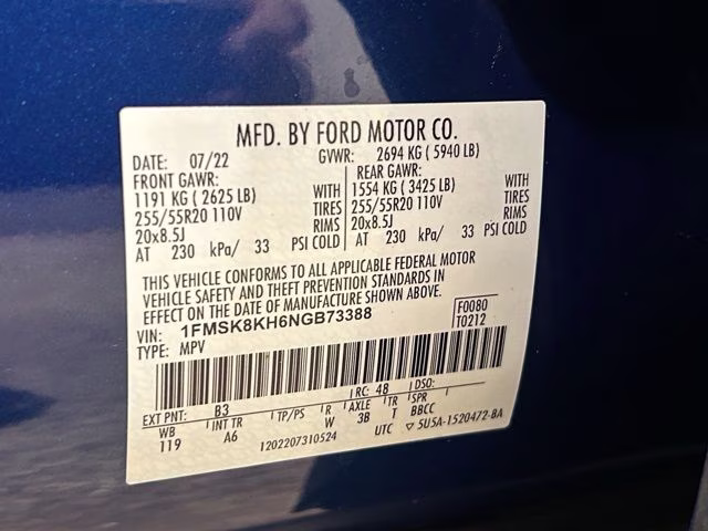 2022 Atlas Blue Metallic Ford Explorer ST-Line 4X4 SUV