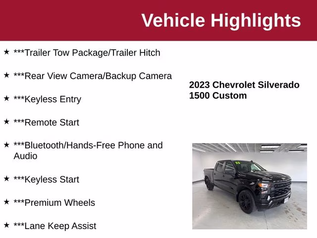 2023 Black Chevrolet Silverado 1500 Custom 4X4 Truck
