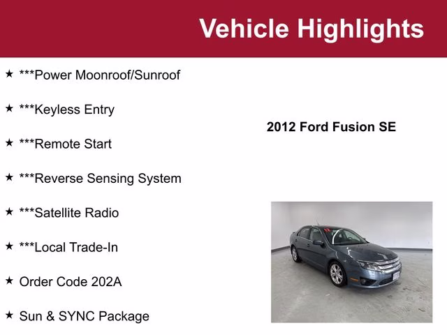2012 Steel Blue Metallic Ford Fusion SE FWD Sedan