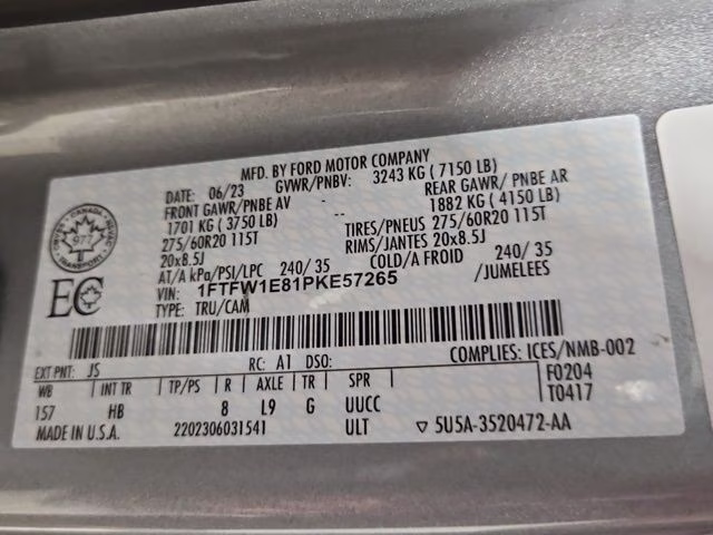 2023 Iconic Silver Metallic Ford F-150 Lariat 4X4 Truck
