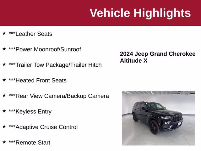 2024 Diamond Black Crystal Pearlcoat Jeep Grand Cherokee Altitude X 4X4 SUV