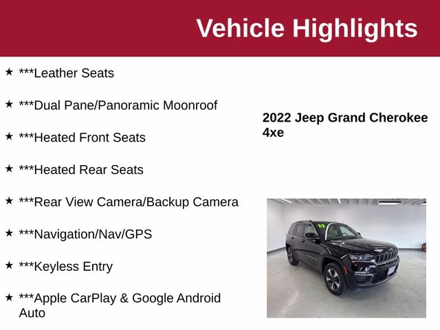2022 Diamond Black Crystal Pearlcoat Jeep Grand Cherokee 4xe 4X4 SUV