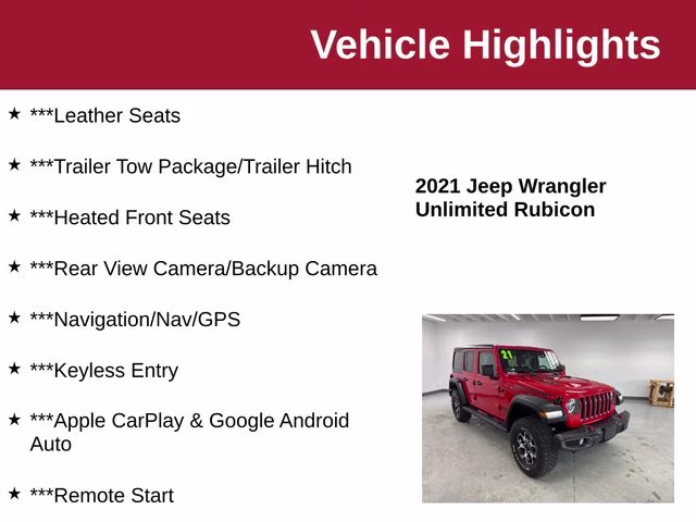 2021 Firecracker Red Clearcoat Jeep Wrangler Unlimited Rubicon 4X4 SUV