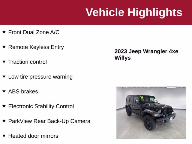 2023 Black Clearcoat Jeep Wrangler Willys 4xe 4X4 SUV