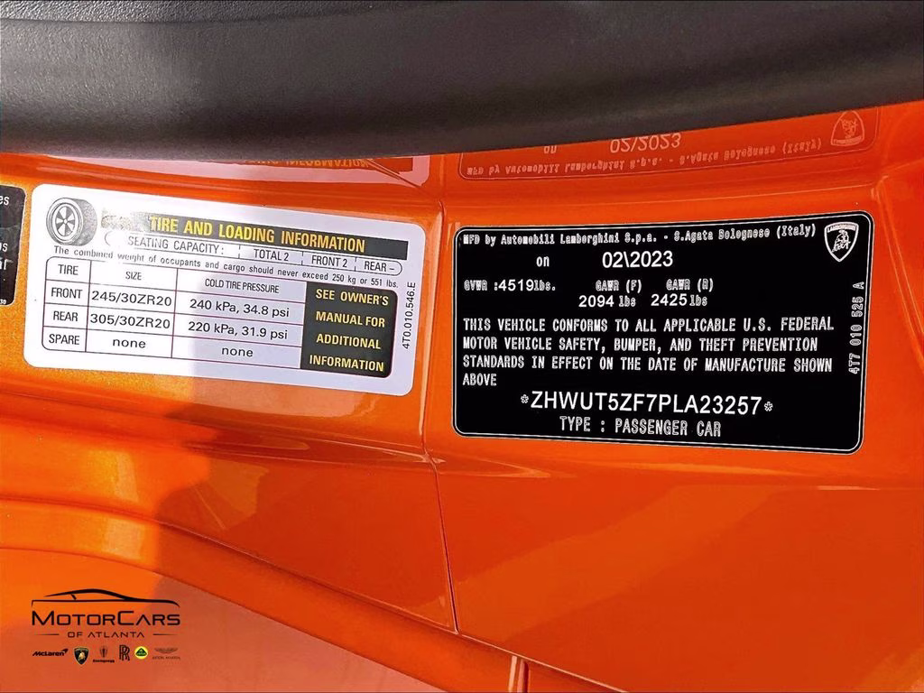 2023 Arancio Borealis Metallic Lamborghini Huracan EVO Spyder RWD Convertible