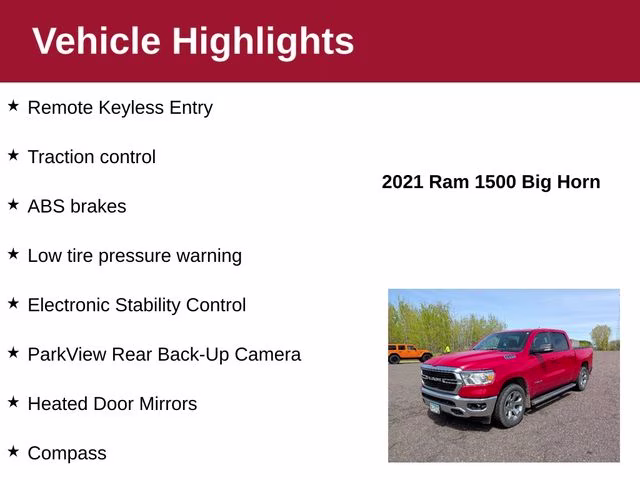 2021 Flame Red Clearcoat Ram 1500 Big Horn 4X4 Truck
