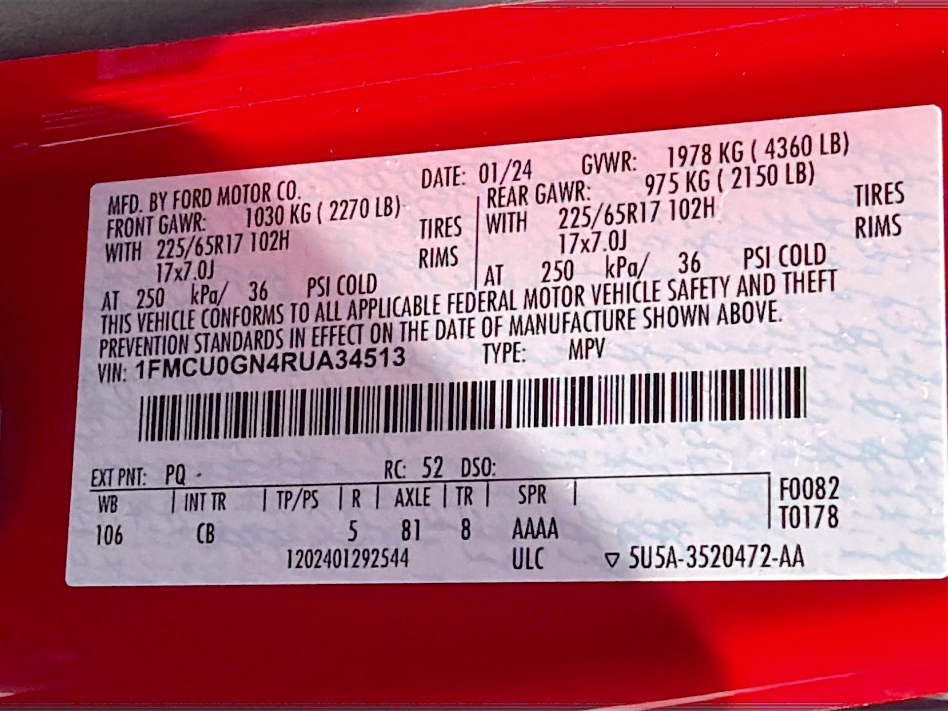 2024 Race Red Ford Escape Active FWD SUV