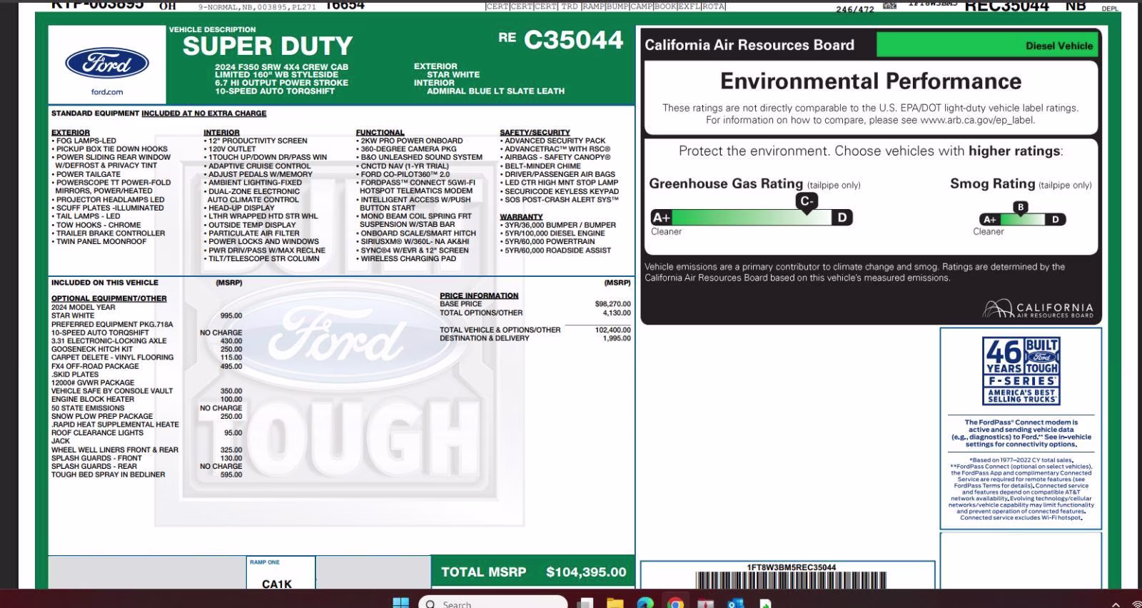 2024 Star White Metallic Tri-Coat Ford Super Duty F-350 SRW Limited 4X4 Truck