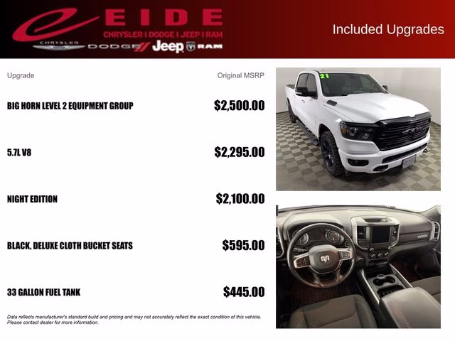 2021 Bright White Clearcoat Ram 1500 Big Horn 4X4 Truck