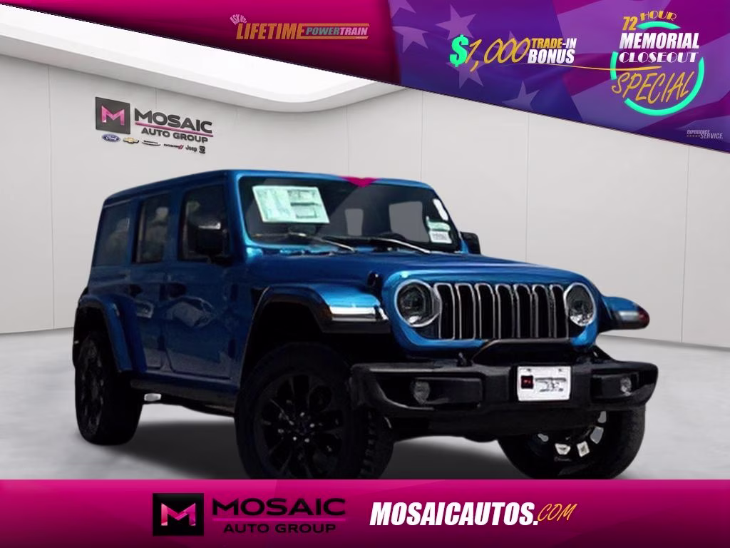 2025 Hydro Blue Pearl Coat Jeep Wrangler Sahara 4xe Quick Order Package 29Q Backcountry 4xe 4X4 SUV
