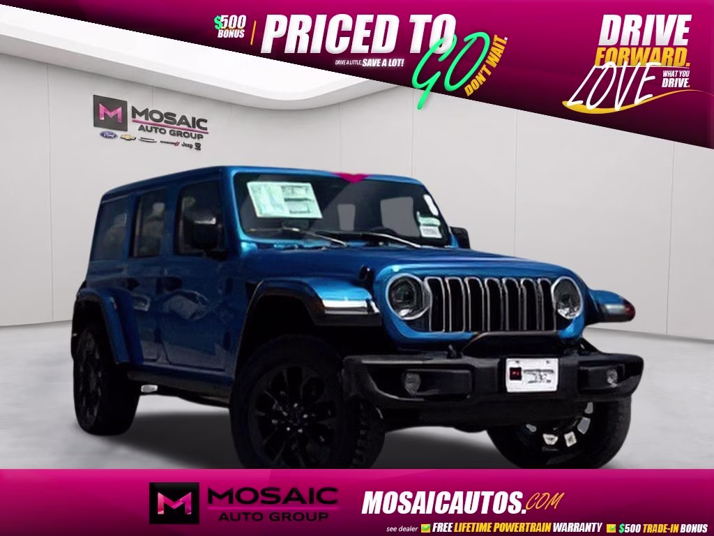 2025 Hydro Blue Pearl Coat Jeep Wrangler Sahara 4xe Quick Order Package 29Q Backcountry 4xe 4X4 SUV