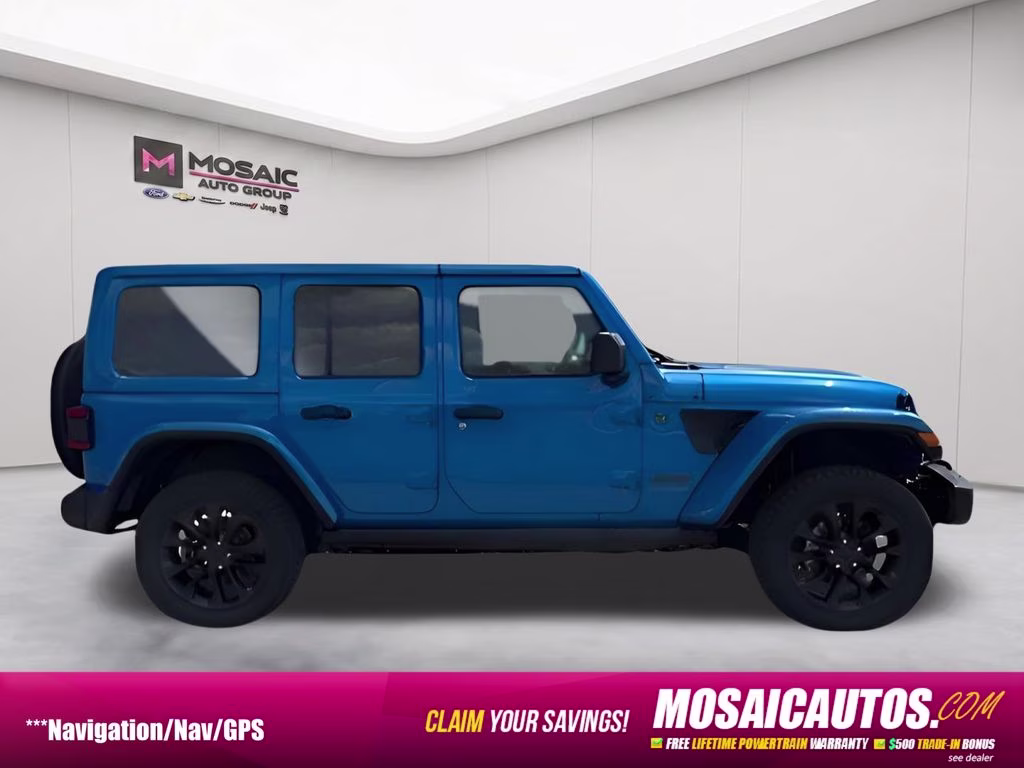 2025 Hydro Blue Pearl Coat Jeep Wrangler Sahara 4xe Quick Order Package 29Q Backcountry 4xe 4X4 SUV