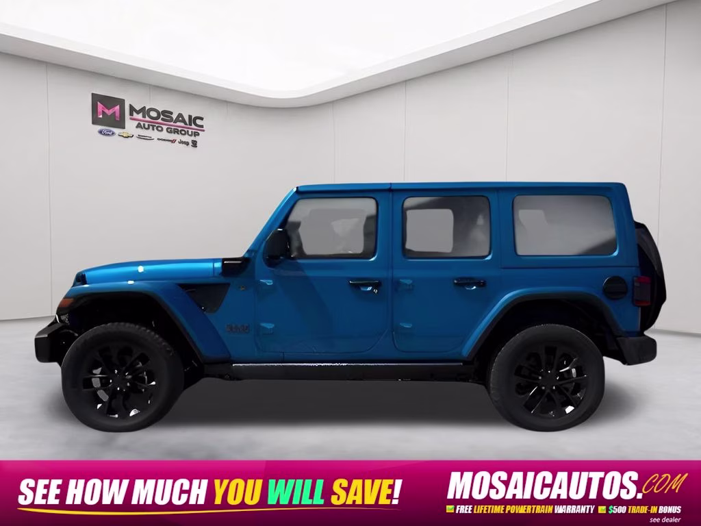 2025 Hydro Blue Pearl Coat Jeep Wrangler Sahara 4xe Quick Order Package 29Q Backcountry 4xe 4X4 SUV