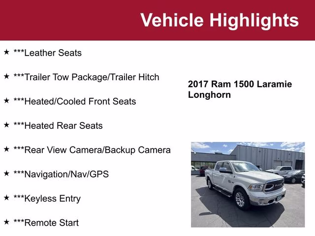 2017 Pearl White Ram 1500 Laramie Longhorn 4X4 Truck