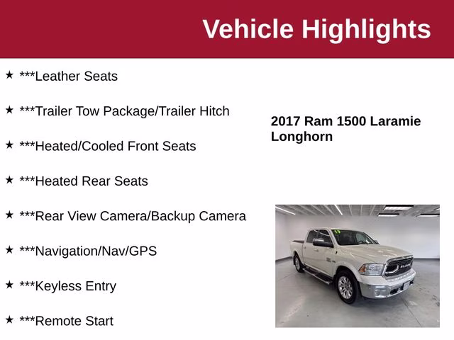 2017 Pearl White Ram 1500 Laramie Longhorn 4X4 Truck