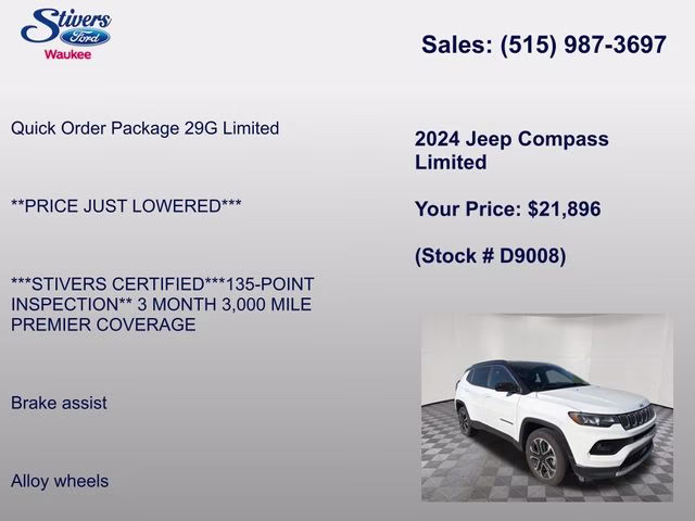 2024 Bright White Clearcoat Jeep Compass Limited 4X4 SUV