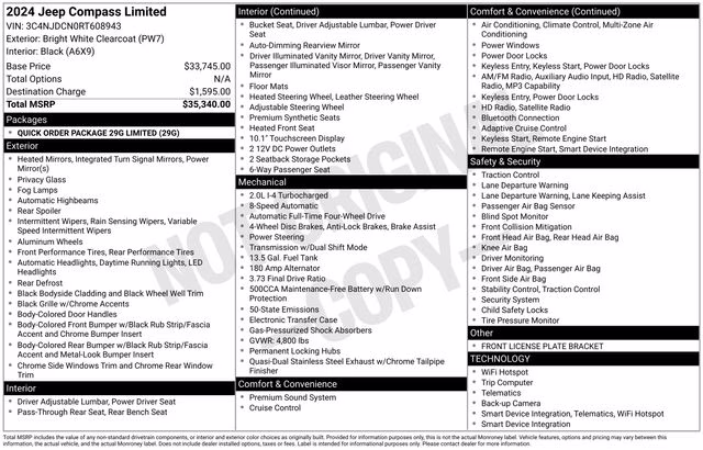 2024 Bright White Clearcoat Jeep Compass Limited 4X4 SUV