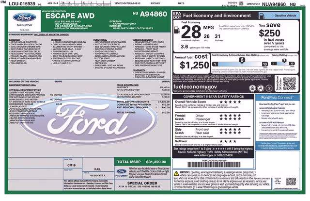 2022 Gray Metallic Ford Escape SE AWD SUV