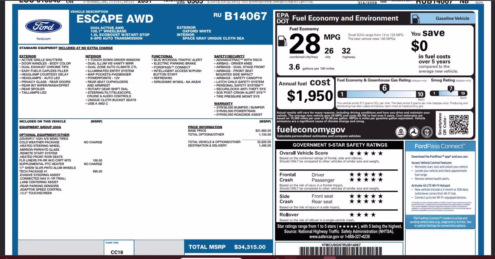 2024 Oxford White Ford Escape Active AWD SUV